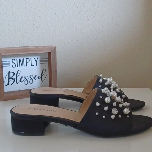 Zigi Soho Edina Black Satin Pearl & Crystal Slides ** SZ 9 - Picture 6 of 10